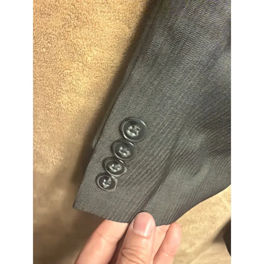 Calvin Klein Blazer 40R Black Gray Striped Slim Fit Wool Sport Coat Macys Tag